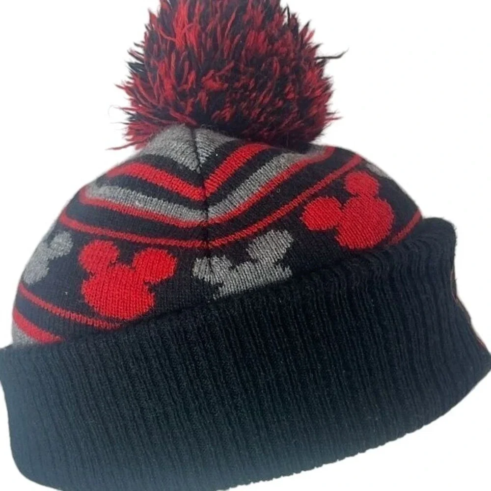 Disney Mickey Embroidered Pom Pom Beanie Hat Graphic Mouse Ears Youth 2T-5T